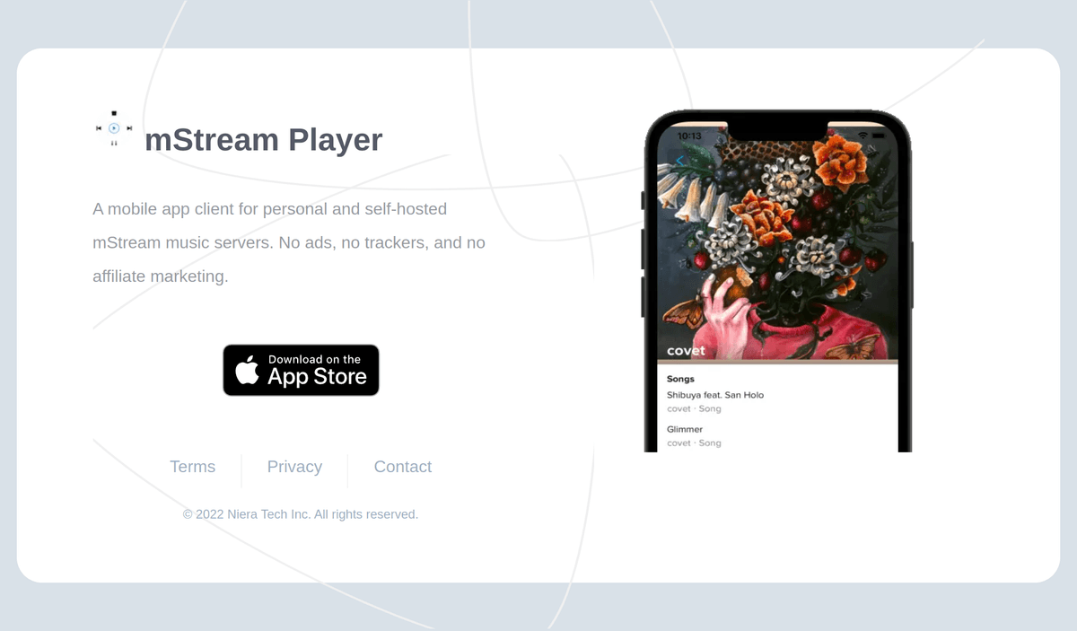 Screenshot of the app's website