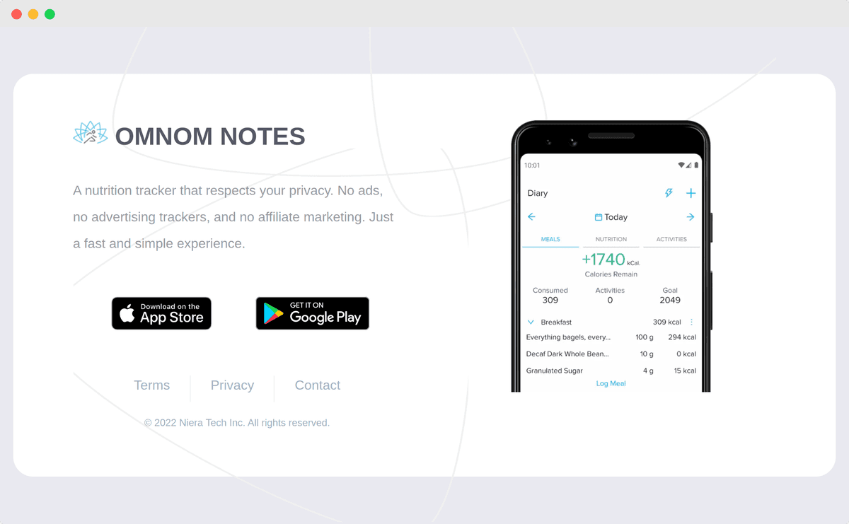 Screenshot of the app's website