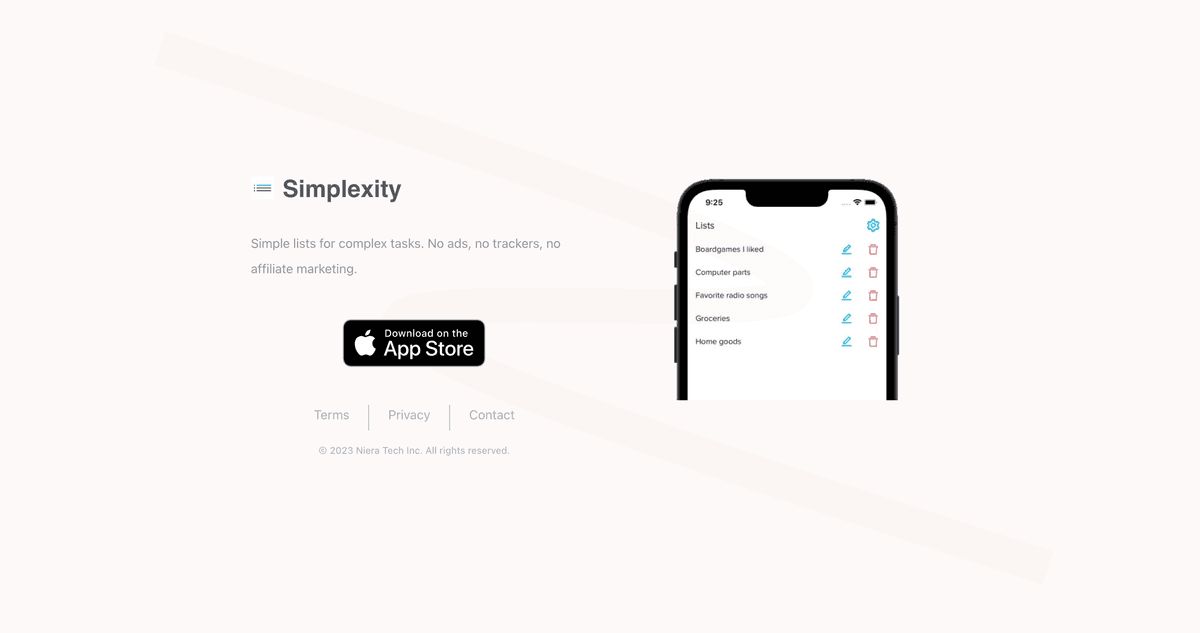 Screenshot of the app's website
